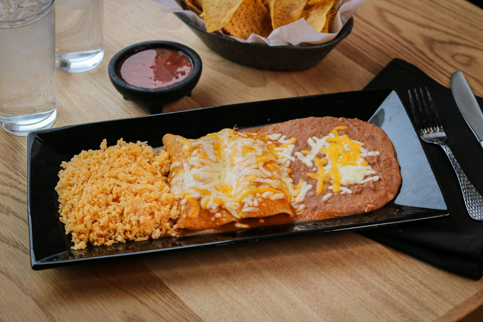 Two enchiladas at Tequila Fuego Mexican restaurant Longview Washington